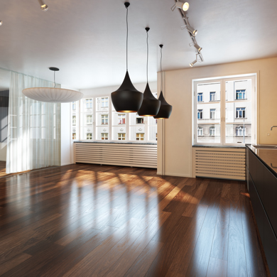 empty interior residence with hardwood floors in the city