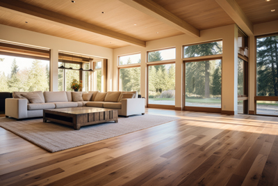 a large living room with a large laminate floor