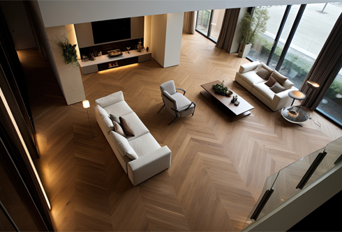 contemporary vinyl material used for view of living rooms parquet flooring from above