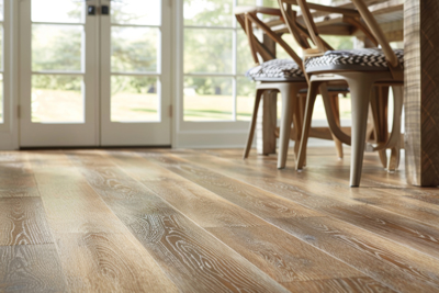  LVT flooring and the natural wood elements in dining room