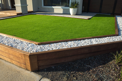 artificial turf in raised garden